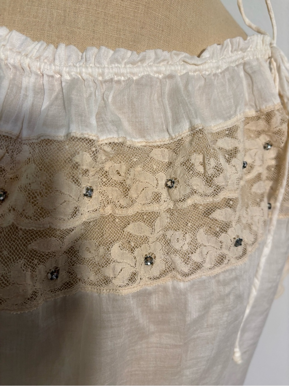 Vintage Antique Sheer Cotton and Lace Peasant Blouse - Picture 2 of 5